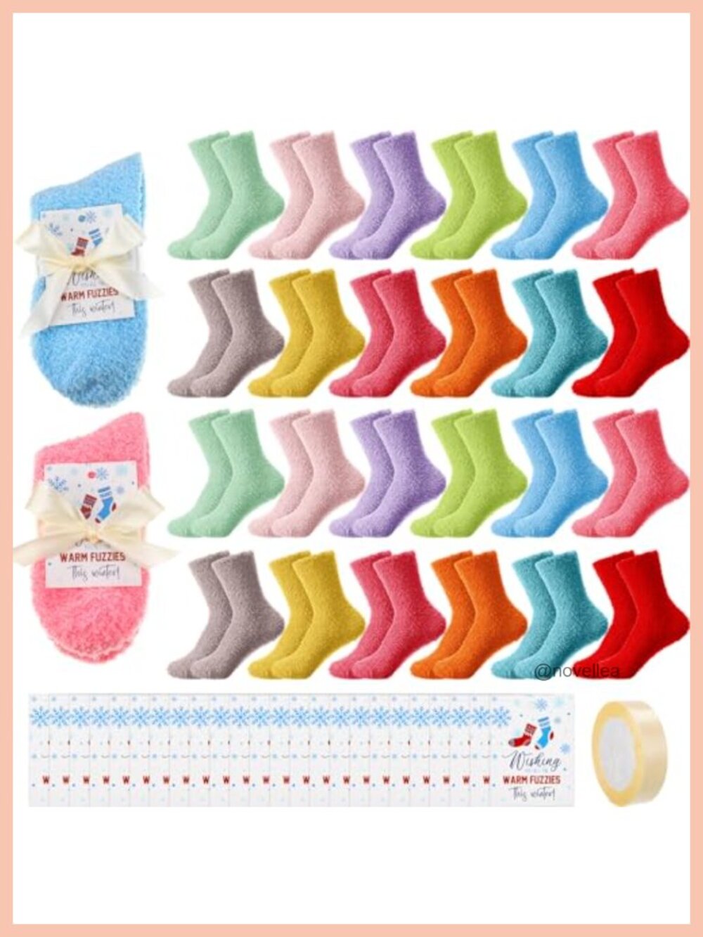 24 Pairs Women's Fuzzy Slipper Socks Gift Set Ribbon Tags Cozy Winter